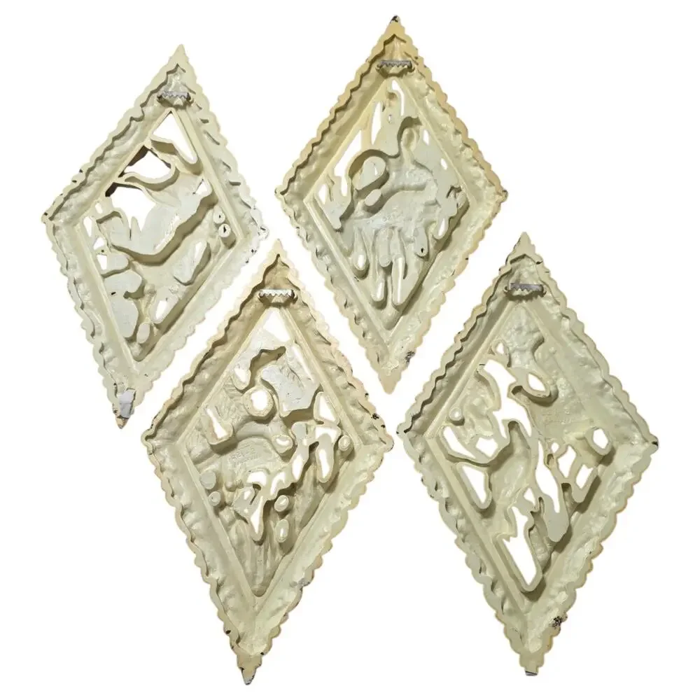 Vintage 1973 Burwood Bird Wall Plaques Set 4 Diamond Cream Gold 18